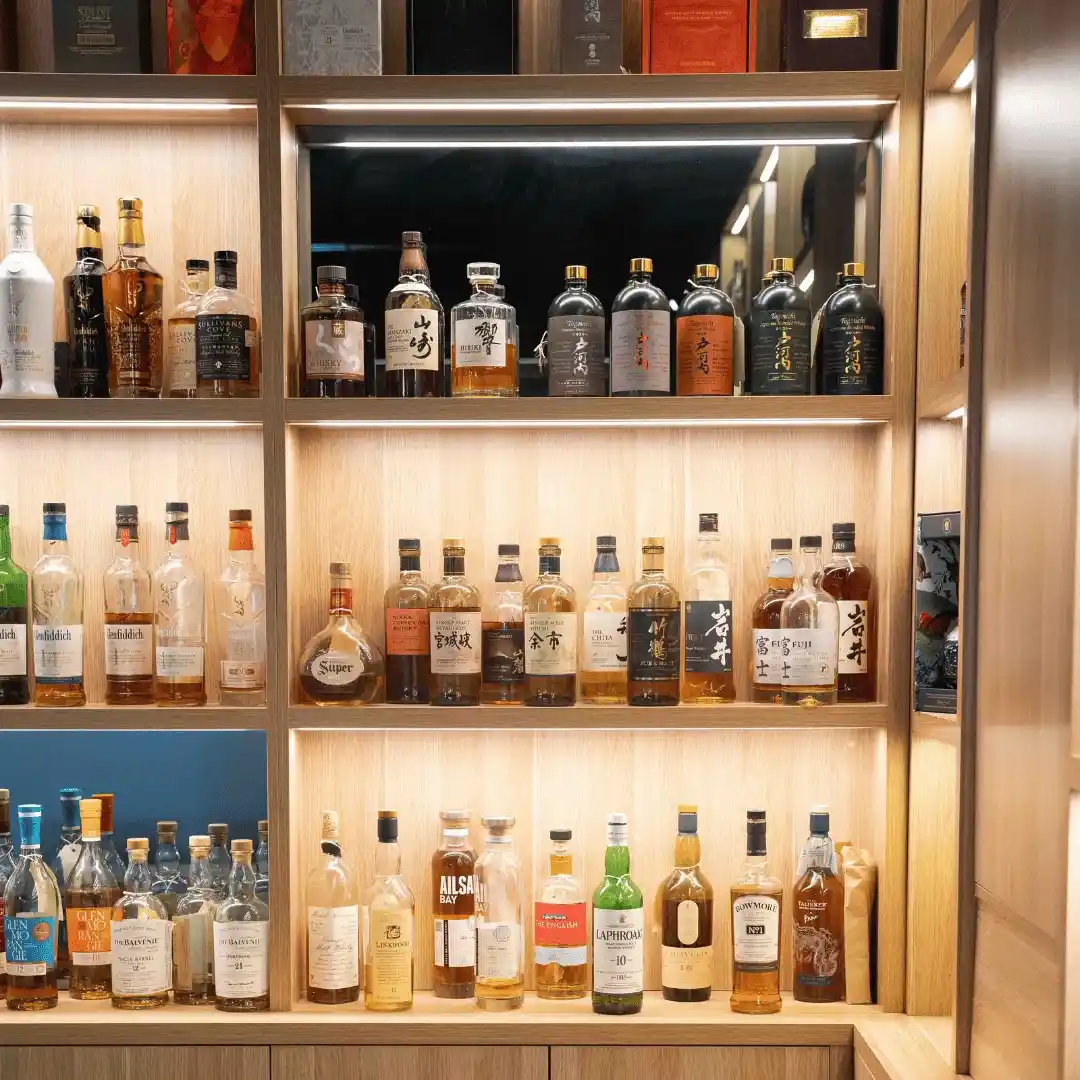 Whiskey collection at Enzo's Cucina Dural.
